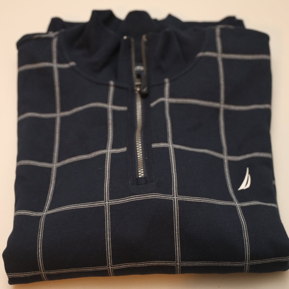 Nautica Ribbed Quarter Zip Sweater Navy Mens Size XXL